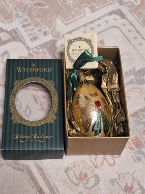 Waterford Gold Glass Ornament with Red and Green Accents
